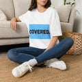 COVERED blue square graphic T-Shirt | bold text minimalist tee